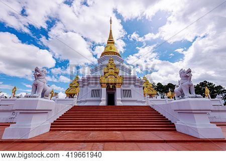 Phra Maha Chedi Thepnimittham At Phra That Santitham Temple In Village Mae Salong Nok, Chiang Rai Pr