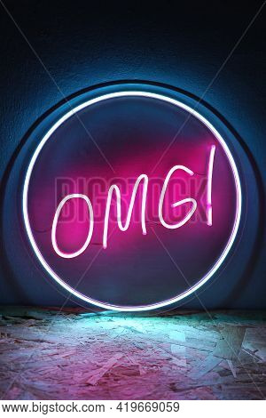 Pink And Blue Neon Sign Circle Omg. Trendy Style. Neon Sign. Custom Neon. Home Decor.