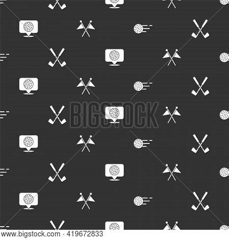 Set Golf Ball, Crossed Golf Club, Label And Flag On Seamless Pattern. Vector