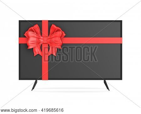 tv with bow on white background. Isolated 3D illustration