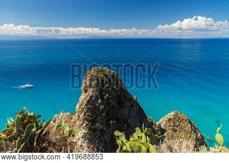 Rock cliff of cape Capo Vaticano, Tyrrhenian Sea, Calabria, Southern Italy
