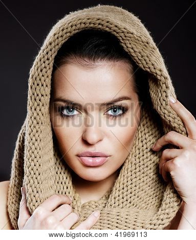Portrait Of Beautiful Woman With A Hood