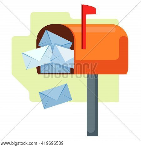 Open Mailbox With Letters. Overfilled, Envelopes Are Emptying Out. Flat Object. Vector Illustration 