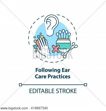 Following Ear Care Practices Concept Icon. Hearing Loss Prevention Idea Thin Line Illustration. Ear 