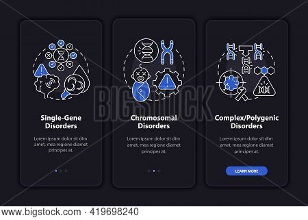 Types Of Genetic Disorders Onboarding Mobile App Page Screen With Concepts. Medical Care Walkthrough
