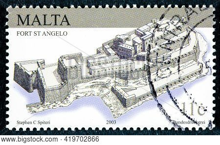 Malta - Circa 2003: Postage Stamp Printed In Malta Shows Fort Saint Angel Is A Large Fortification L