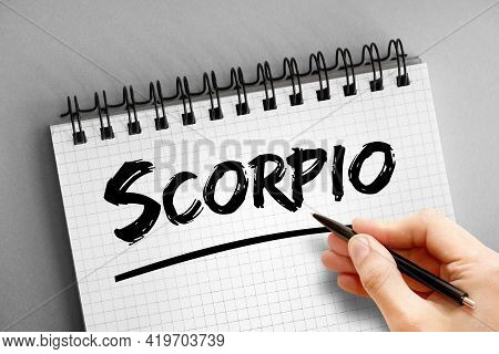 Scorpio - Text On Notepad, Concept Background
