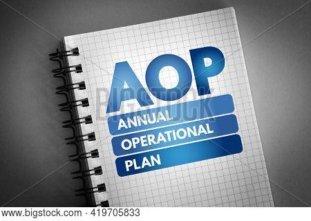 Aop - Annual Operational Plan Acronym On Notepad, Business Concept Background