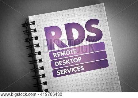 Rds - Remote Desktop Services Acronym On Notepad, Technology Concept Background