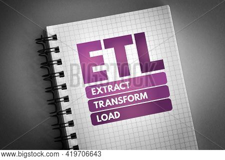 Etl - Extract Transform Load Acronym On Notepad, Technology Concept Background