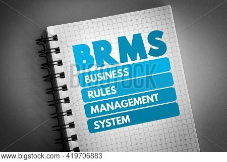 Brms - Business Rules Management System Acronym On Notepad, Concept Background