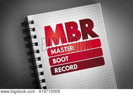 Mbr - Master Boot Record Acronym On Notepad, Technology Concept Background