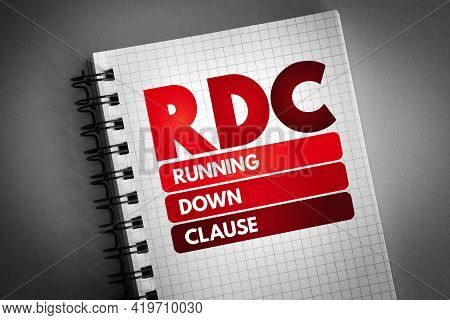 Rdc - Running Down Clause Acronym On Notepad, Concept Background