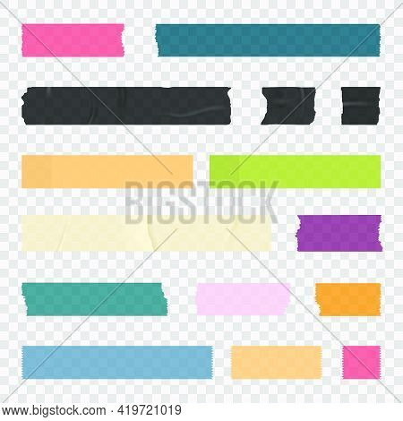 Adhesive Tape, Sticky Paper Stripes. Colorful Stripes And Pieces Of Duct Paper, Scotch Or Washi Pape