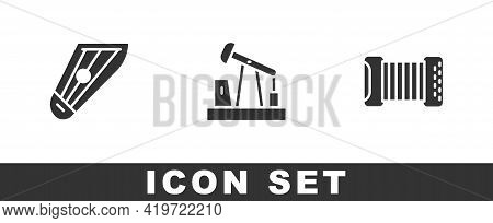 Set Kankles, Oil Pump Or Pump Jack And Accordion Icon. Vector