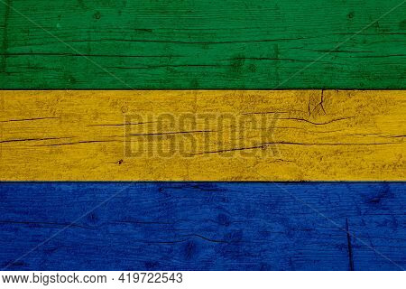 Flag Of Gabon. Wooden Texture Of The Flag Of Gabon.