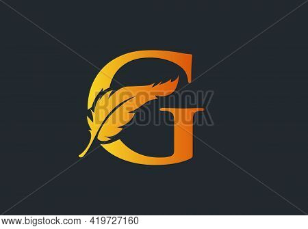 Feather Logo Design  With G Letter Vector. Law Logo With Feather And G Letter