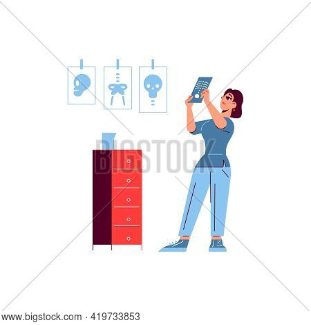 Hospital Medicine Doctor Patient Composition With Female Character Checking Radiograms Of Bones Vect
