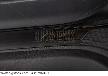 Moscow, Russia - February 23, 2021 Cheryexeed Txl Suv Car Dark Interior Close Up View. Modern Car In