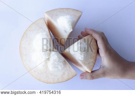 Top View Of Cut Into Pieces For Easy Eating Ripe Santol Or Sentul Fruit (sandoricum Koetjape).
