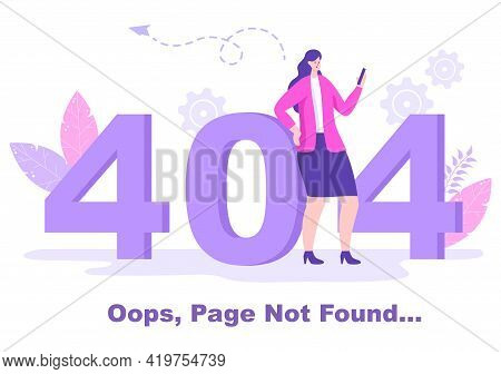 404 Error And Page Not Found Vector Illustration. Lost Connect Problem, Warning Sign, Or Site Breakd