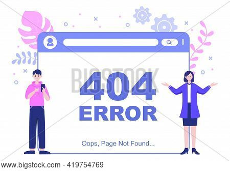 404 Error And Page Not Found Vector Illustration. Lost Connect Problem, Warning Sign, Or Site Breakd