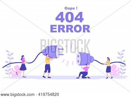 404 Error And Page Not Found Vector Illustration. Lost Connect Problem, Warning Sign, Or Site Breakd