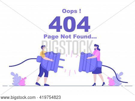 404 Error And Page Not Found Vector Illustration. Lost Connect Problem, Warning Sign, Or Site Breakd