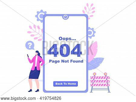 404 Error And Page Not Found Vector Illustration. Lost Connect Problem, Warning Sign, Or Site Breakd