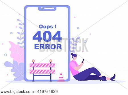 404 Error And Page Not Found Vector Illustration. Lost Connect Problem, Warning Sign, Or Site Breakd