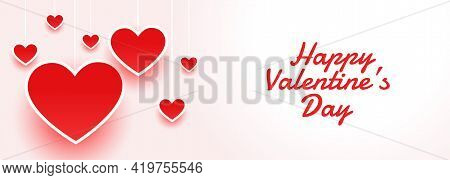 Happy Valentines Day Atractive Banner With Hearts