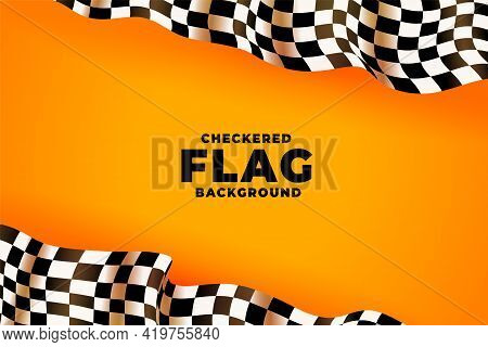 3d Checkered Racing Flag Yellow Background Vector Template Design