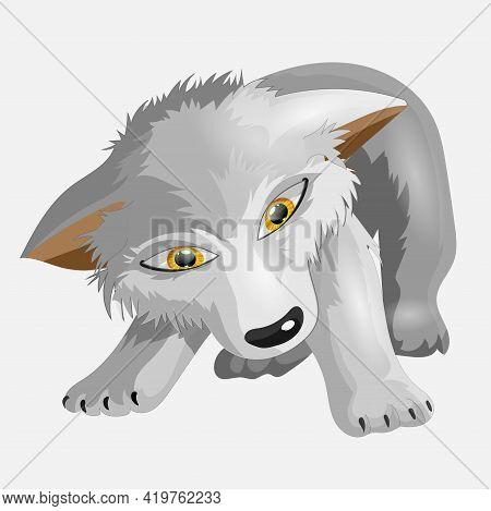 Gray Little Cute Dog. Puppy Who Wants To Play. Cartoon Character. Classic Handmate Vector Illustrati
