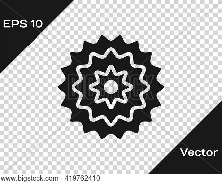 Black Bicycle Cassette Mountain Bike Icon Isolated On Transparent Background. Rear Bicycle Sprocket.