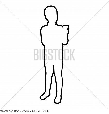 Boy Holding Smartphone Phone Playing Tablet Male Using Communication Tool Adolescent Looking Phone A