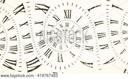 Droste Effect Background With Infinite Clock Spiral. Abstract Design For Concepts Related To Time An