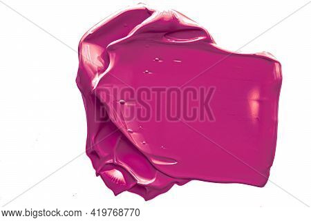 Purple Beauty Cosmetic Texture Isolated On White Background, Smudged Makeup Emulsion Cream Smear Or 