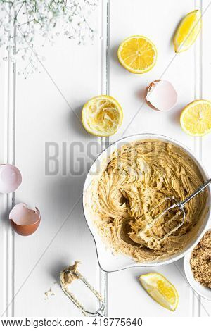 Fresh mixture for homemade lemon cake recipe