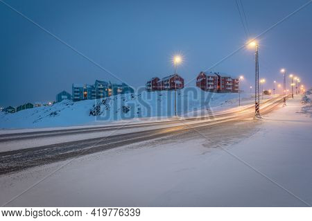 Colorful Houses At Winter In Nuuk, Greenland