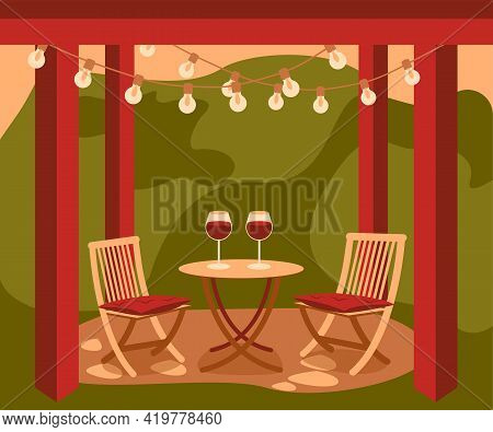 Two Chairs And Table In Garden Red Green