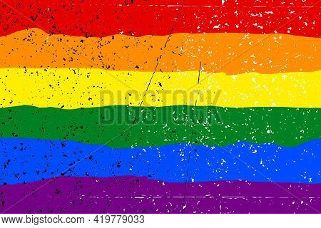 Lgbt Pride Flag Lesbian, Gay, Bisexual, Transgender. Rainbow Flag. Grunge Texture. Gay And Lesbian L