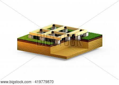 Individual Footing Basement - Isolated Industrial 3d Illustration