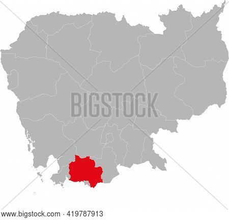 Kampot Province Isolated Cambodia Map. Gray Background. Business Concepts And Backgrounds.