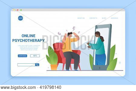 Angry Man On Psychologists Online Session. Psychotherapy, Unraveling Complex Situations, Concept Of 