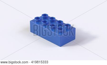 Plastic Blue Toy Block On A White Background, 3d Render