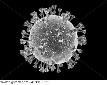 Covid-19 Coronavirus Microscope Virus Close Up On A Dark Background, 3d Illustration