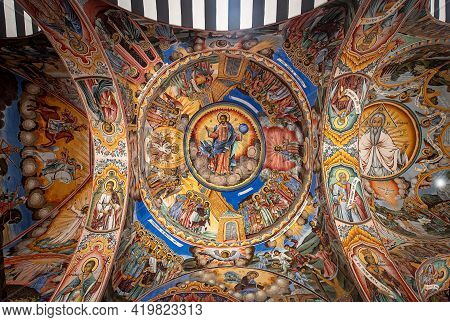 Rila Park, Bulgaria - May 01, 2021: Rila Monastery Christian Acts Of Saint Ivan Rilski, One Of The M