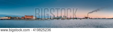 Helsinki, Finland - December 10, 2016: Multistorey Residential Houses In Merihaka District In Mornin