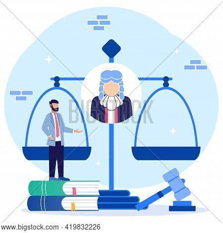 Vector Illustration Of The Concept Of Law As A Study Of Jurisprudence And Assessing Cases. Decisions