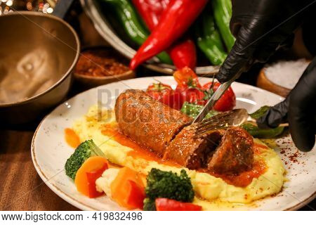 Delicious Food And Drink Preparet For Serving